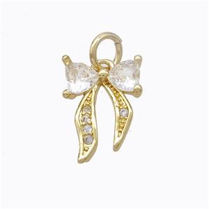 Copper Bow Pendant Pave Zirconia Gold Plated, approx 10-14mm [FD17342]