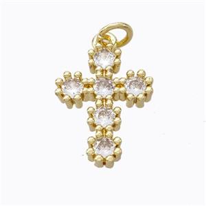 Copper Cross Pendant Pave Zirconia Gold Plated, approx 13.5-18mm [FD17343]