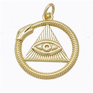 Copper Triangle Eye Pendant Pave Zirconia Snake Gold Plated, approx 19mm [FD17345]