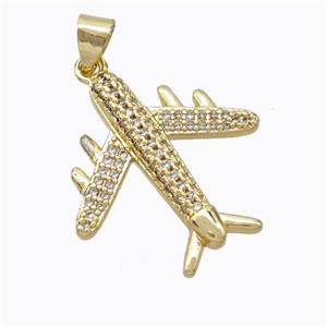 Copper Airplane Pendant Pave Zirconia Gold Plated, approx 21-23mm [FD17346]