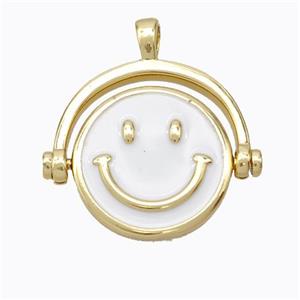 Copper Emoji Pendant White Enamel Smile Face Gold Plated, approx 15mm, 20mm [FD17348]