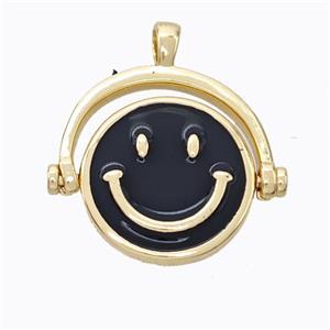 Copper Emoji Pendant Black Enamel Smile Face Gold Plated, approx 15mm, 20mm [FD17349]