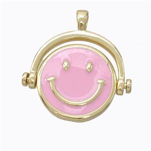 Copper Emoji Pendant Pink Enamel Smile Face Gold Plated, approx 15mm, 20mm [FD17350]