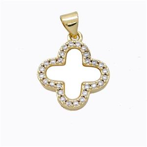 Copper Clover Pendant Pave Zirconia Shell Gold Plated, approx 16mm [FD17361]