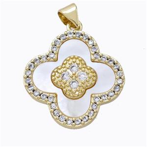 Copper Clover Pendant Pave Zirconia Shell Gold Plated, approx 21mm [FD17362]