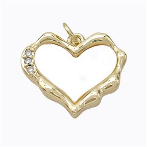 Copper Heart Pendant Pave Zirconia Shell Gold Plated, approx 17-20mm [FD17363]