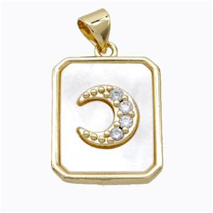 Copper Moon Pendant Pave Zirconia Shell Rectangle Gold Plated, approx 15.5-18.5mm [FD17364]