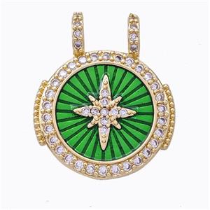 Copper Star Pendant Pave Zirconia Green Shell Circle Gold Plated, approx 20mm [FD17366]