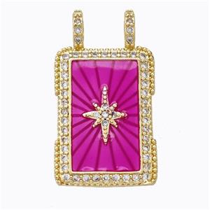 Copper Tarot Card Pendant Pave Zirconia Hotpink Star Painted Gold Plated, approx 16-30mm [FD17368]