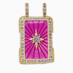 Copper Tarot Card Pendant Pave Zirconia Hotpink Star Painted Gold Plated, approx 16-30mm [FD17369]