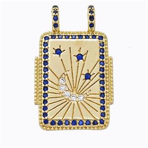Copper Tarot Card Pendant Micropave Zirconia Moon Star 2loops Gold Plated, approx 18-30mm [FD17370]