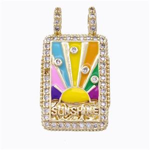 Copper Tarot Card Pendant Micropave Zirconia Sunshine Multicolor Enamel Gold Plated, approx 16-30mm [FD17373]