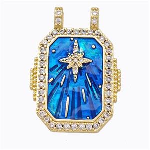 Copper Tarot Card Pendant Micropave Zirconia Star Blue Painted Gold Plated, approx 20-30mm [FD17375]