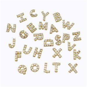 Copper Alphabet Beads Pave Zirconia Without Hole Gold Plated Mixed, approx 5-6mm [FD17378]