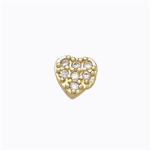 Copper Heart Beads Pave Zirconia Without Hole Gold Plated, approx 5-6mm [FD17380]
