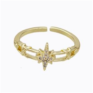 Copper Star Rings Micropave Zirconia Gold Plated, approx 6-10mm, 18mm dia [FD17413]