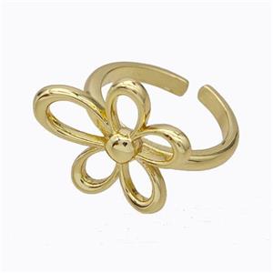Copper Flower Rings Gold Plated, approx 17-19mm, 18mm dia [FD17415]