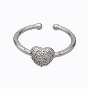 Copper Heart Ring Micropave Zirconia Platinum Plated, approx 8mm, 18mm dia [FD17444]