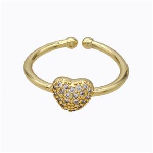 Copper Heart Ring Micropave Zirconia Gold Plated, approx 8mm, 18mm dia [FD17445]