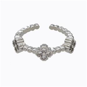 Copper Clover Rings Micropave Zirconia Platinum Plated, approx 6mm, 18mm dia [FD17446]