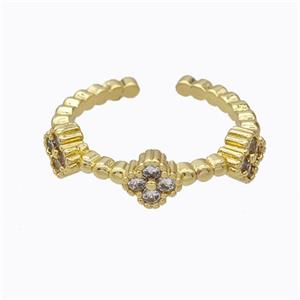 Copper Clover Rings Micropave Zirconia Gold Plated, approx 6mm, 18mm dia [FD17447]