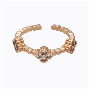 Copper Clover Rings Micropave Zirconia Rose Gold, approx 6mm, 18mm dia [FD17448]