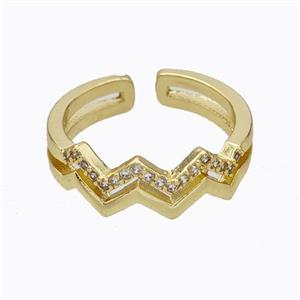 Copper Ring Wave Pave Zirconia Gold Plated, approx 7mm, 18mm dia [FD17450]