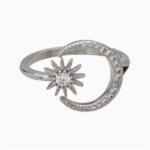 Copper Moon Ring Pave Zirconia Sun Platinum Plated, approx 15mm, 18mm dia [FD17462]