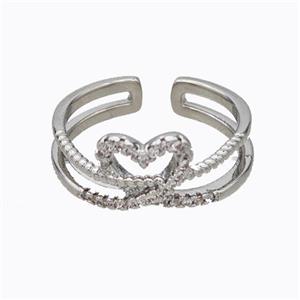 Copper Ring Heart Pave Zirconia Platinum Plated, approx 8-9mm, 18mm dia [FD17470]