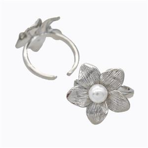 Copper Flower Rings Pave Pearlized Resin Platinum Plated, approx 20mm, 18mm dia [FD17472]