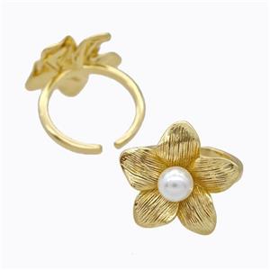 Copper Flower Rings Pave Pearlized Resin Gold Plated, approx 20mm, 18mm dia [FD17473]