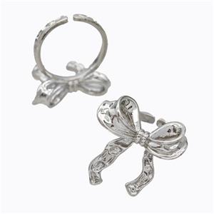 Copper Bowknot Ring Hammered Platinum Plated, approx 24-25mm, 18mm dia [FD17481]