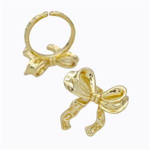 Copper Bowknot Ring Hammered Gold Plated, approx 24-25mm, 18mm dia [FD17482]