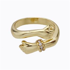 Copper Embrace Ring Pave Zirconia Hand Gold Plated, approx 6mm, 18mm dia [FD17496]
