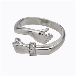 Copper Embrace Ring Pave Zirconia Hand Platinum Plated, approx 6mm, 18mm dia [FD17497]