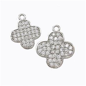 Copper Clover Pendant Micropave Zirconia Platinum Plated, approx 12mm [FD17509-12MM]