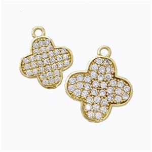 Copper Clover Pendant Micropave Zirconia Gold Plated, approx 15mm [FD17510-15MM]