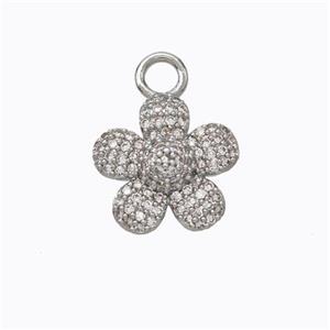 Copper Flower Pendant Micropave Zirconia Platinum Plated, approx 13mm [FD17515]