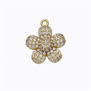 Copper Flower Pendant Micropave Zirconia Gold Plated, approx 13mm [FD17516]