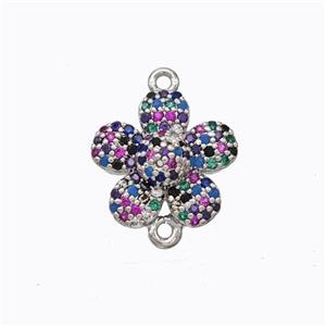 Copper Flower Connector Micropave Zirconia Multicolor Platinum Plated, approx 13mm [FD17517]