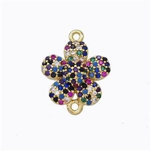 Copper Flower Connector Micropave Zirconia Multicolor Gold Plated, approx 13mm [FD17518]