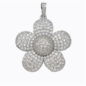 Copper Sunflower Pendant Micropave Zirconia Platinum Plated, approx 25mm [FD17519]