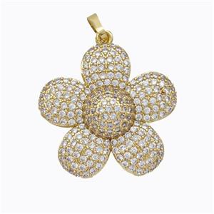 Copper Sunflower Pendant Micropave Zirconia Gold Plated, approx 25mm [FD17520]