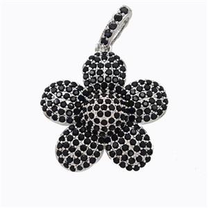 Copper Sunflower Pendant Micropave Black Zirconia Platinum Plated, approx 25mm [FD17521]