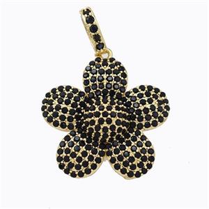 Copper Sunflower Pendant Micropave Black Zirconia Gold Plated, approx 25mm [FD17522]