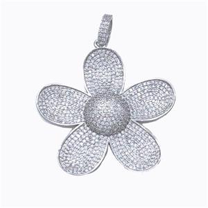 Copper Sunflower Pendant Micropave Zirconia Platinum Plated, approx 44mm [FD17523]