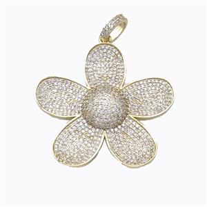 Copper Sunflower Pendant Micropave Zirconia Gold Plated, approx 44mm [FD17524]