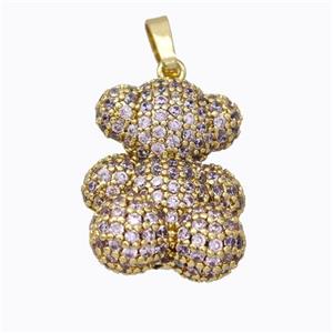 Copper Bear Pendant Micropave Pink Zirconia Gold Plated, approx 15.5-19mm [FD17526]