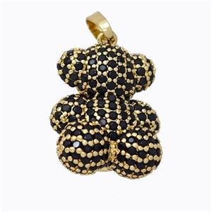 Copper Bear Pendant Micropave Black Zirconia Gold Plated, approx 15.5-19mm [FD17527]