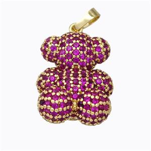 Copper Bear Pendant Micropave Hotpink Zirconia Gold Plated, approx 15.5-19mm [FD17529]